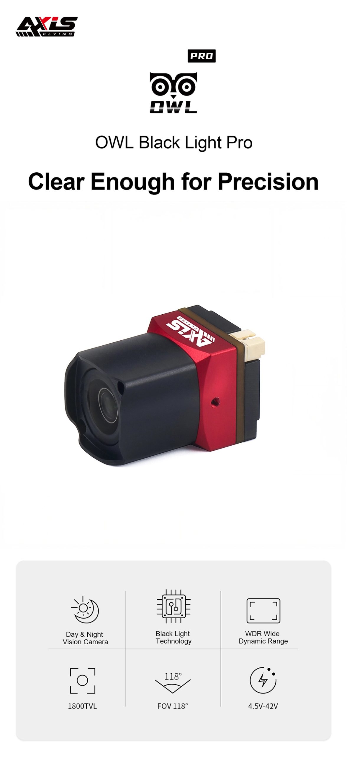 Axisflying 1800TVL HD OWL Pro Black Light Camera 1080P/60fps CVBS