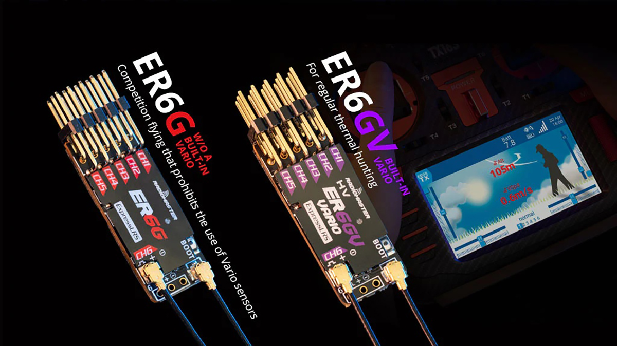 RadioMaster ER6G/ER6GV 2.4GHz ELRS PWM Receiver 6 Channel for Fixed-wing Aircraft or Glider