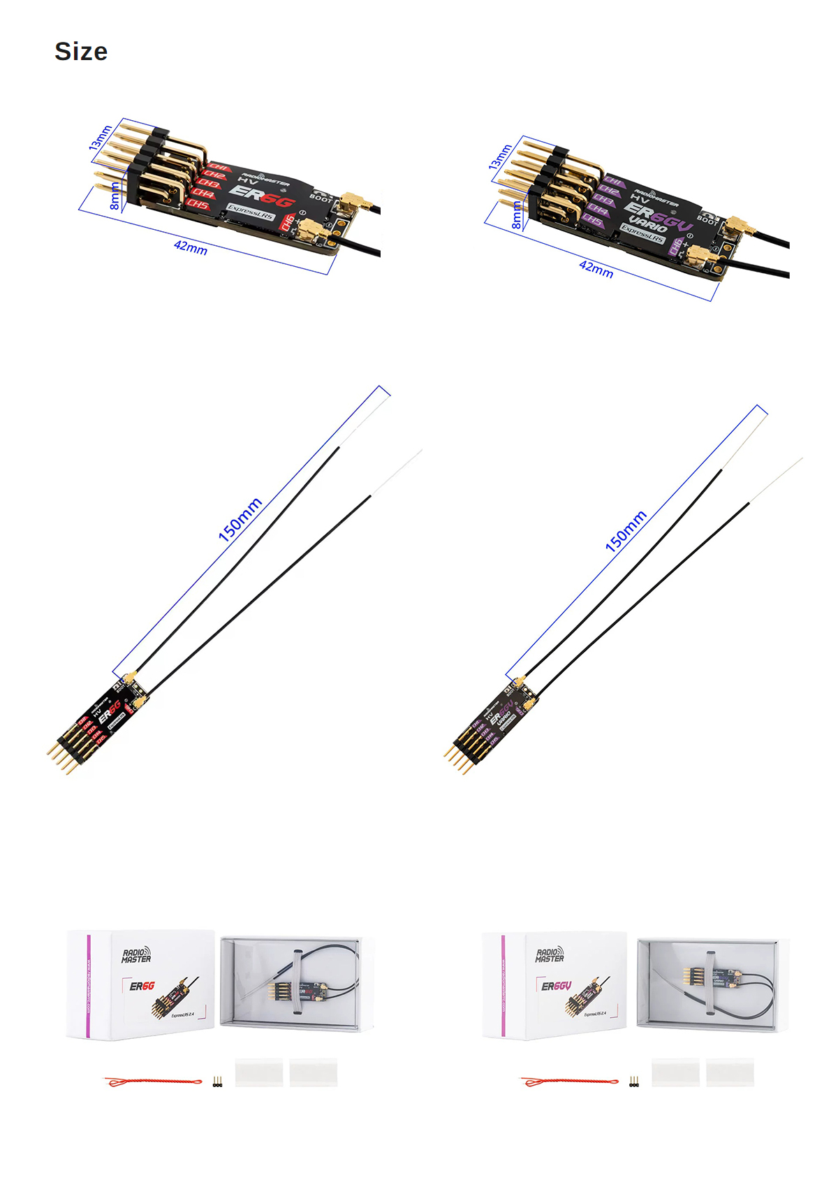 RadioMaster ER6G/ER6GV 2.4GHz ELRS PWM Receiver 6 Channel for Fixed-wing Aircraft or Glider