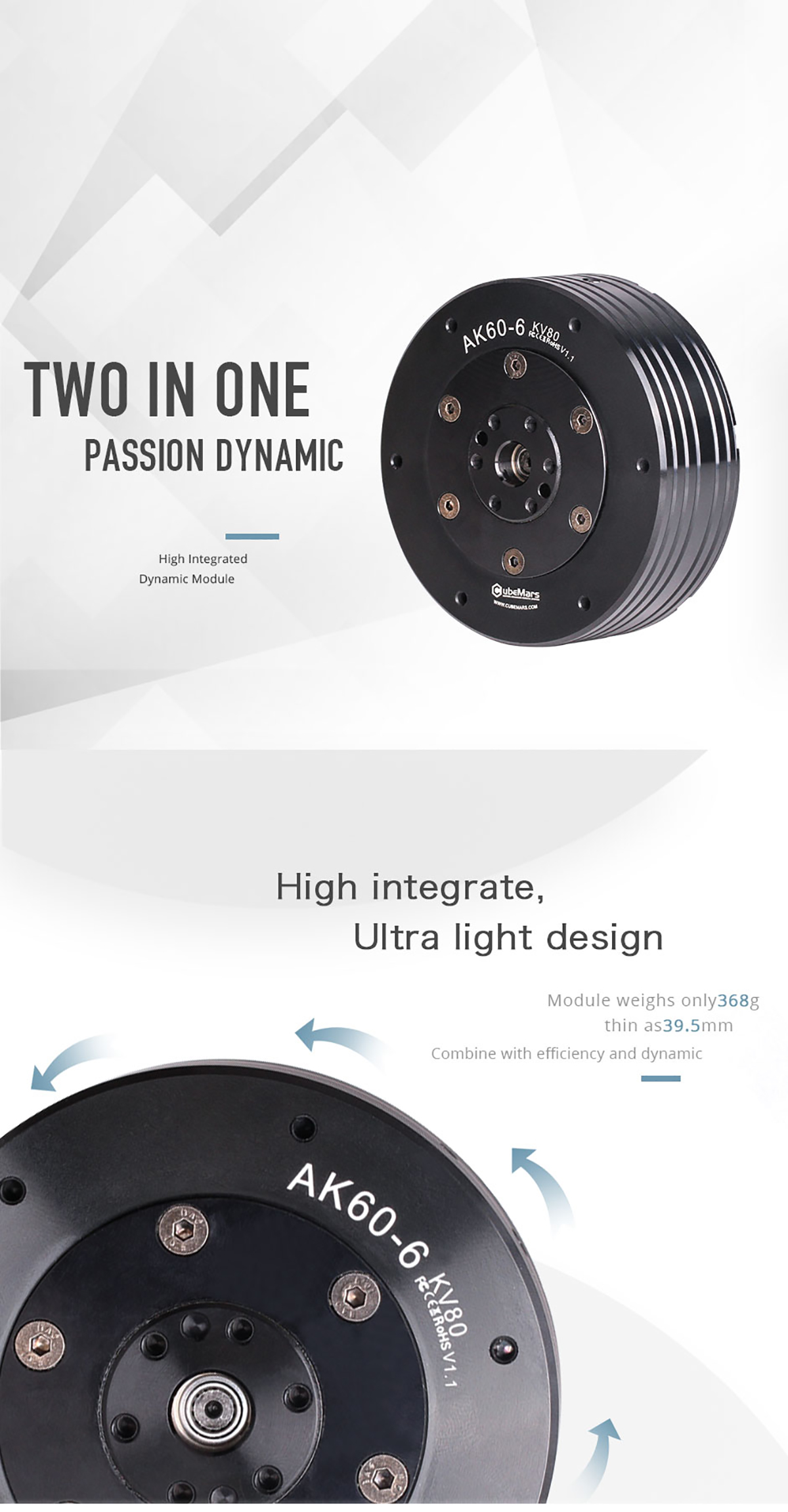 CubeMars AK60-6 V1.1 KV80 KV140 Robotic Actuator