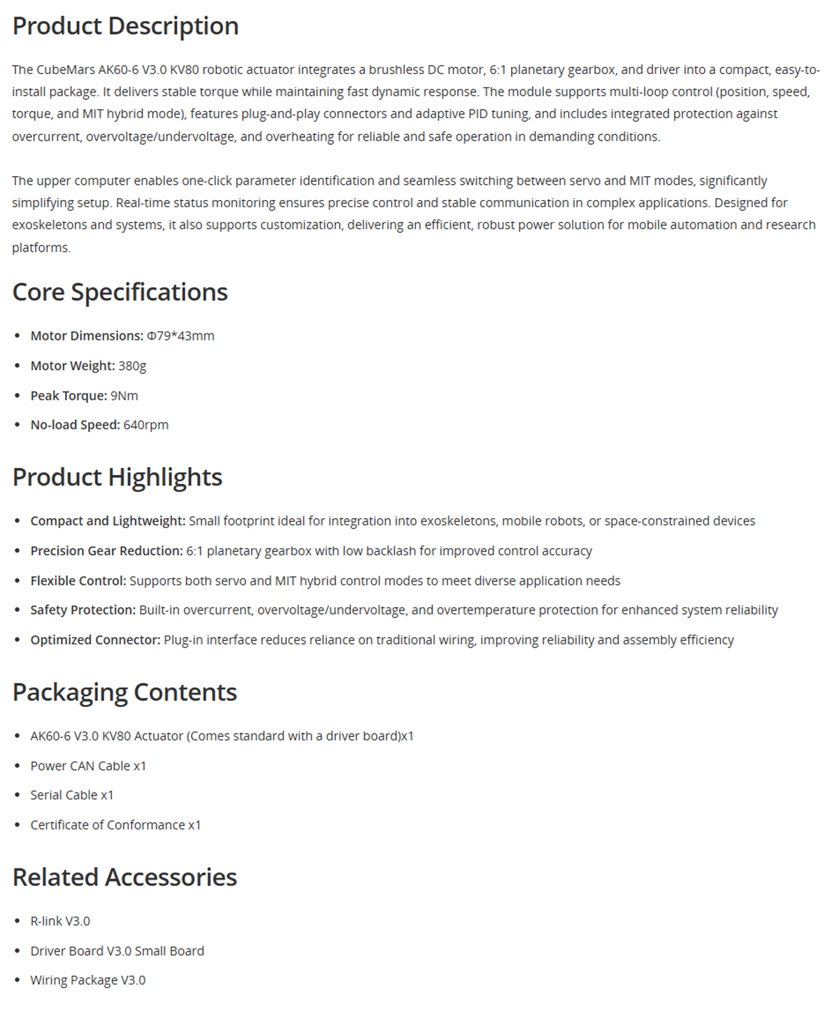 CubeMars AK60-6 V3.0 KV80 Robotic Actuator Planetary Gearbox