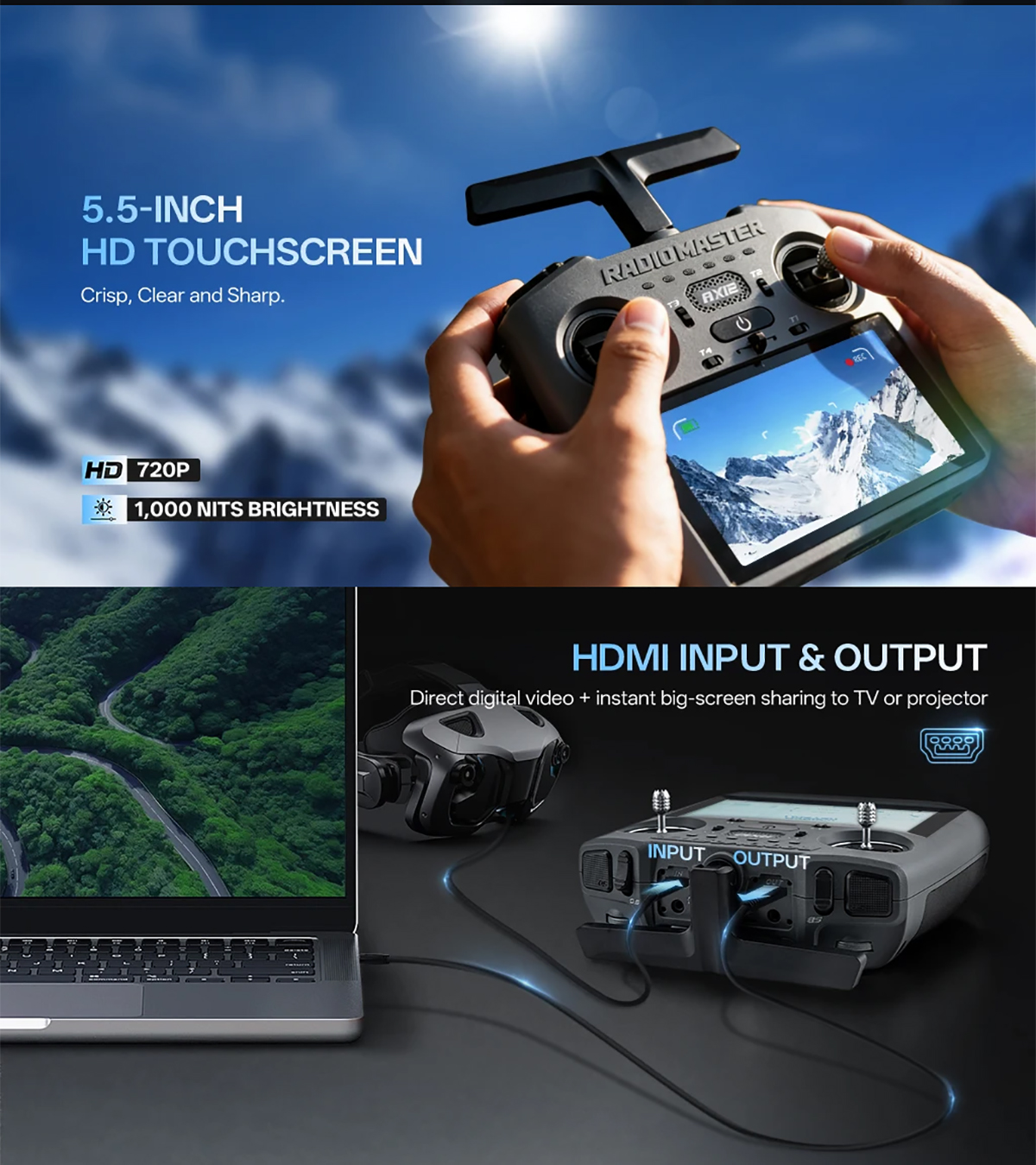 Radiomaster AX12 Remote Controller 2.4GHz ELRS Dual Band 5.5 HD Touch Screen 64-Bit 