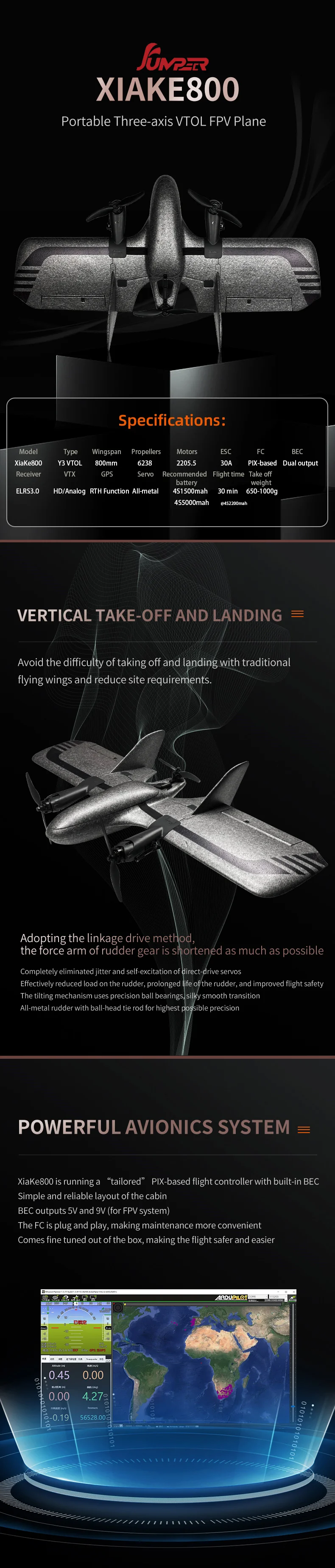 Jumper XiaKe 800 Portable Fixed Wing Wingspan 800mm VTOL FPV