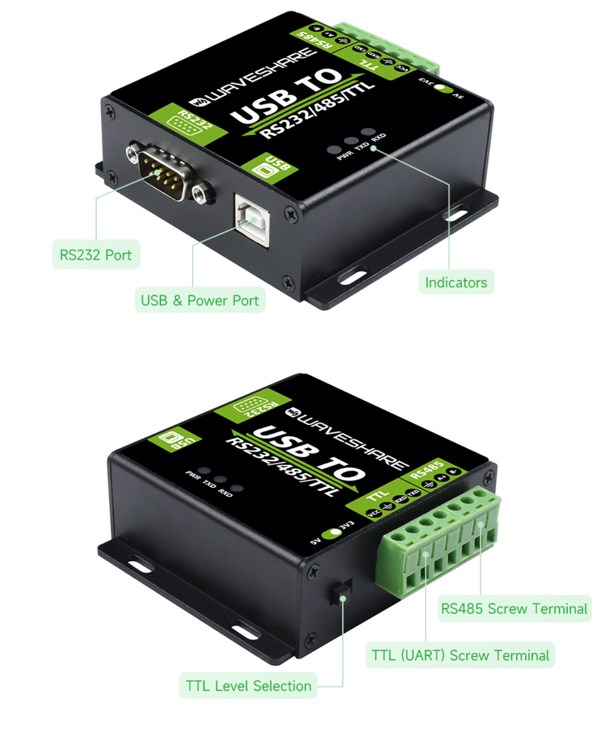 Waveshare FT232RNL/CH343G USB TO RS232/485/TTL Interface Convert
