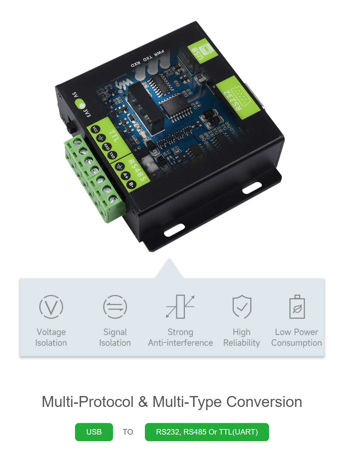 Waveshare FT232RNL/CH343G USB TO RS232/485/TTL Interface Convert
