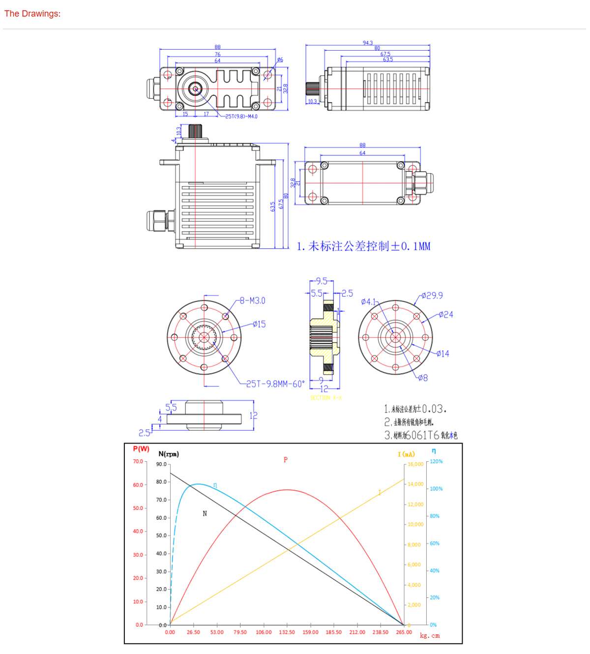 Feetech FT265BL 12V 265kg High Torque Steel Gear Aluminum Case 180 Degree