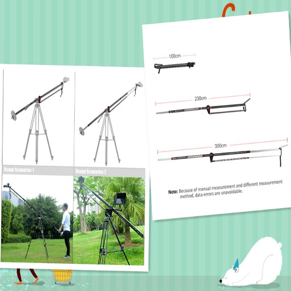 Foldable 230cm Camera Crane Jib load capacity is up to 10kg