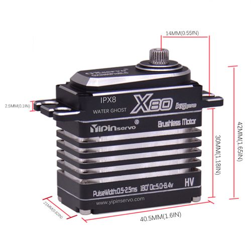 GXservo 80kg Brushless Servo Metal Gear IPX8 Waterproof PWM