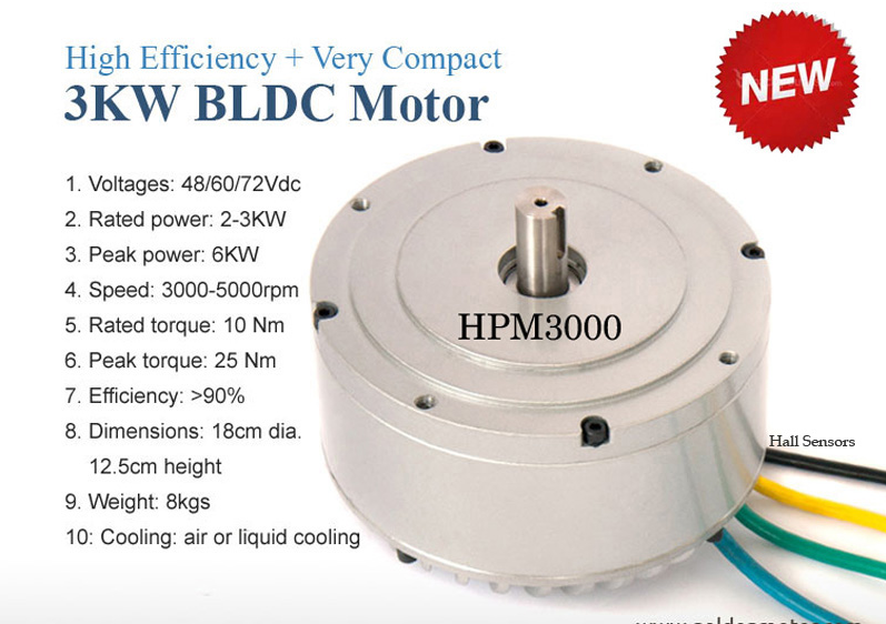 HPM3000B High Power BLDC Motor 72V 3KW Liquid Cooling