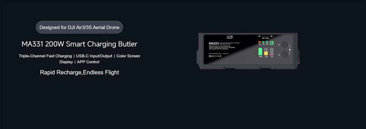 ISDT MA331 200W 3 Channel Smart Battery Charger Air 3 Series Charging Hub Color Screen Portable RC Charger