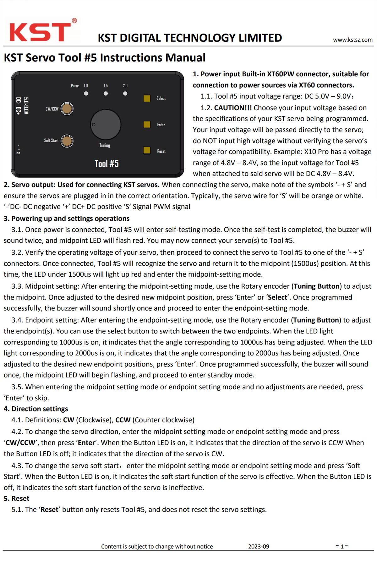 KST Servo Programming Tool Card #5 Neutral Point Setting Knob Adjustment for KST Servos V6.0 & V8.0
