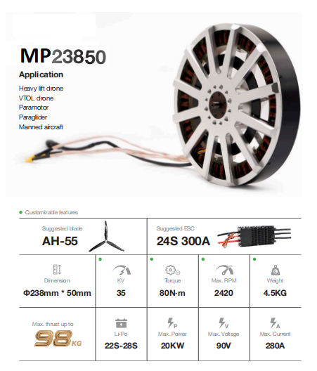 35kw Brushless BLDC Out runner Halbach-Array Motor MP238-50