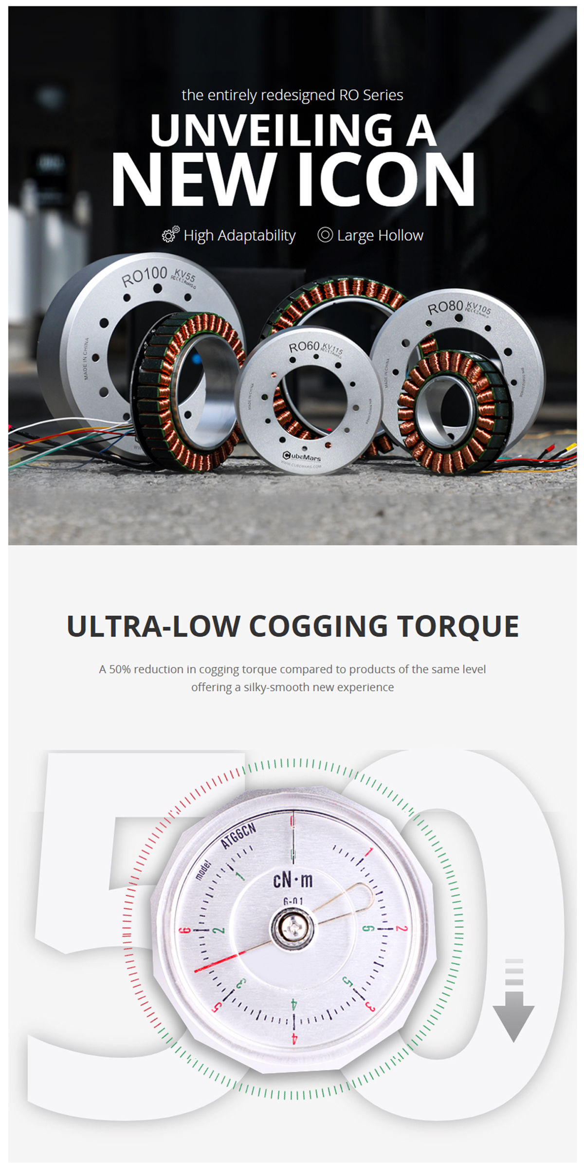 CubeMars RO80 KV105 Frameless Outrunner Hollow Bore Motor