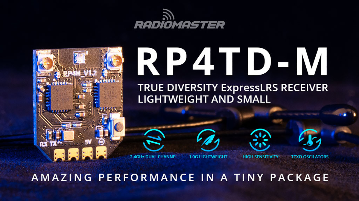 RadioMaster RP4TD-M ExpressLRS 2.4GHz Mini True Diversity Receiver Built-in TCXO for Micro FPV Racing Drone
