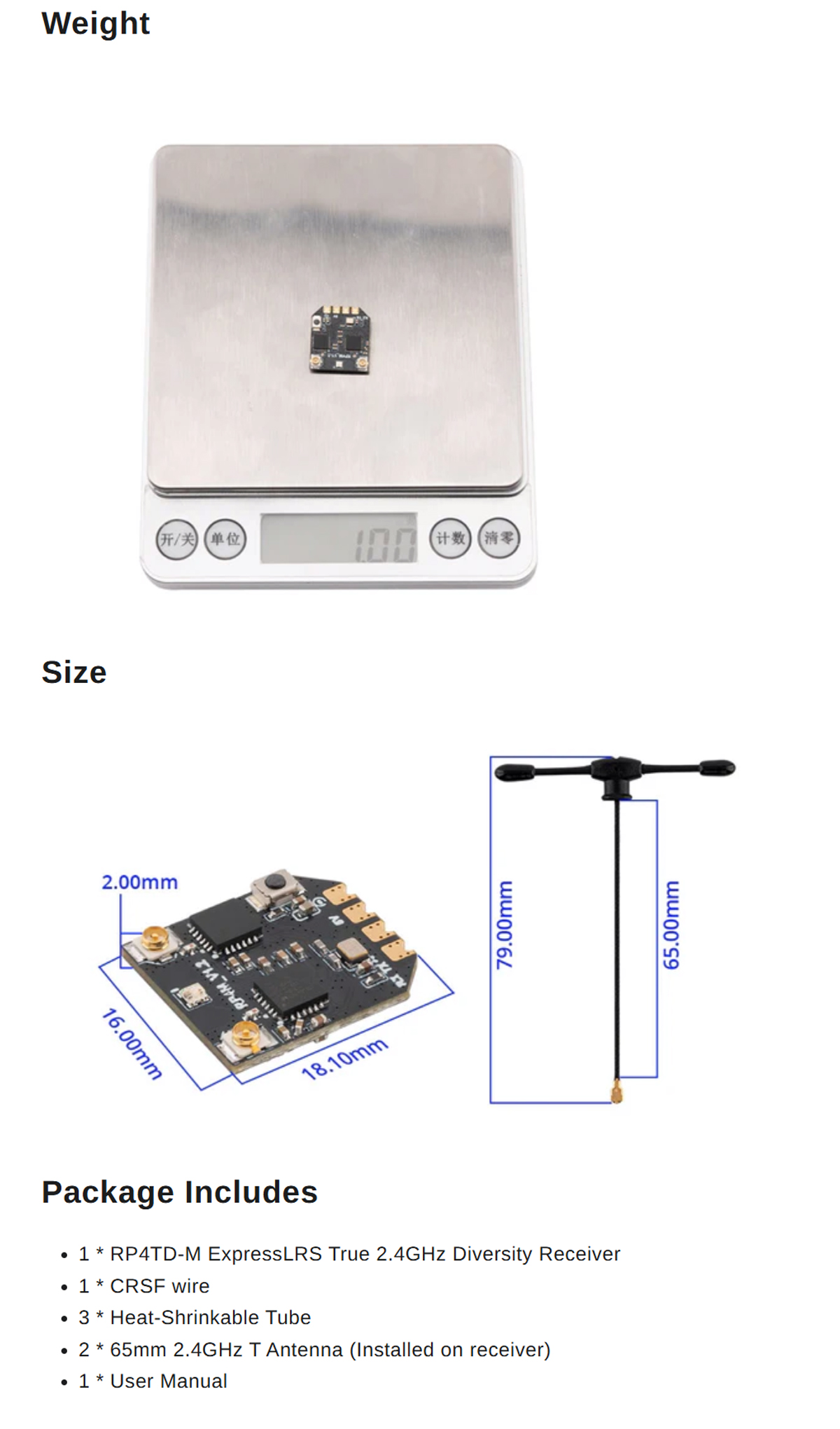 RadioMaster RP4TD-M ExpressLRS 2.4GHz Mini True Diversity Receiver Built-in TCXO for Micro FPV Racing Drone