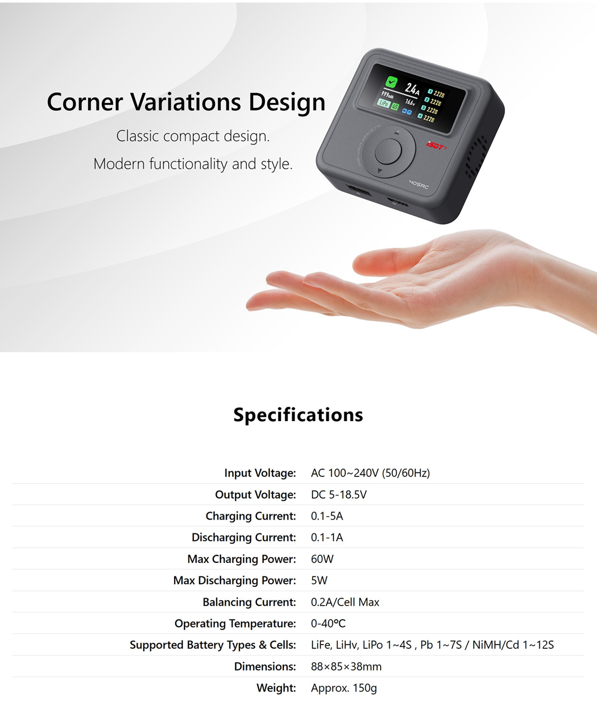 ISDT 405AC Smart Balance Charger GaN 60W AC Charging Small Framework Battery Fast Charging