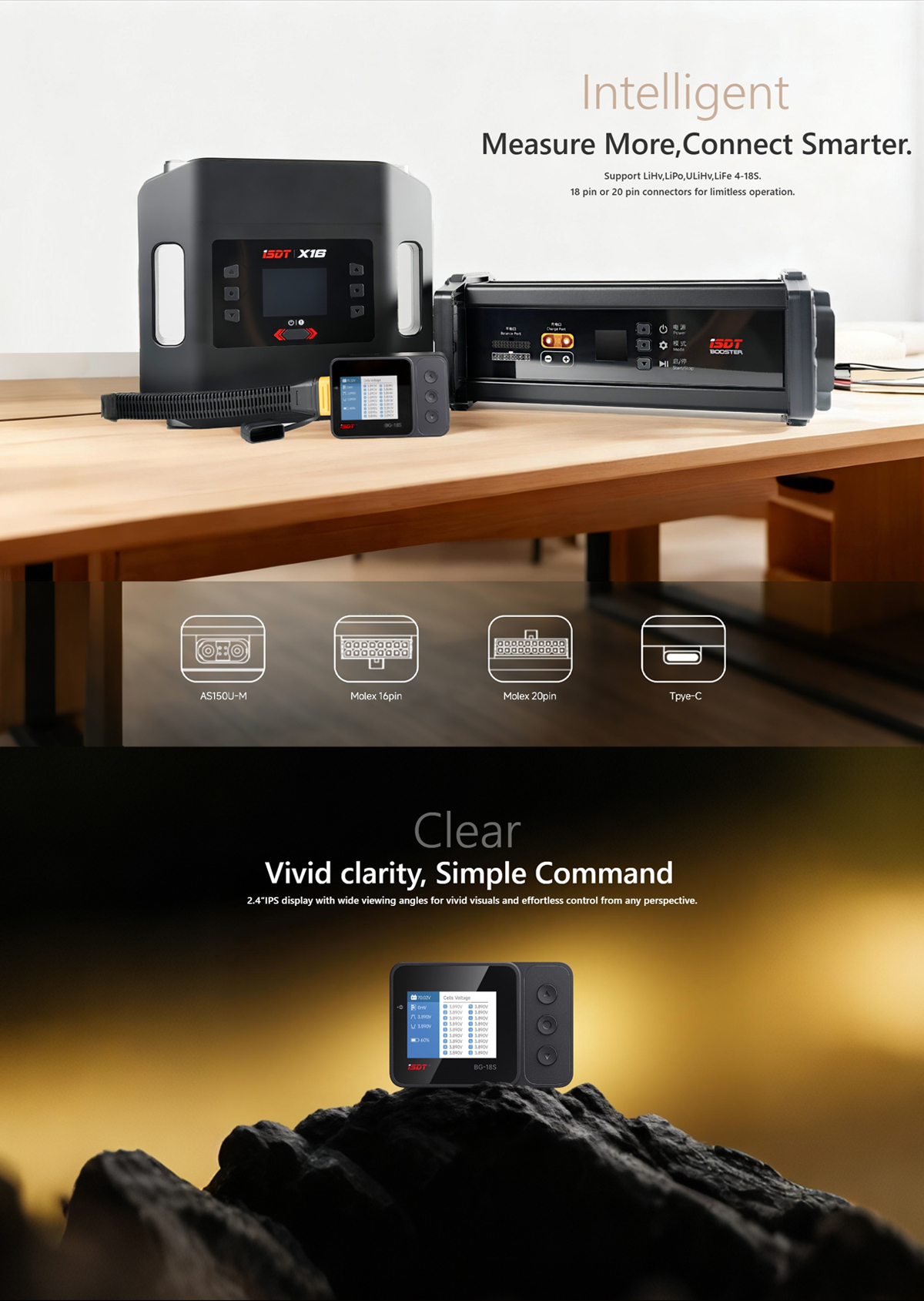 ISDT BG-18S Smart Battery LiPo Checker LCD Display 12-18S Battery Tester for LiFe LiPo LiHv ULiHv Battery