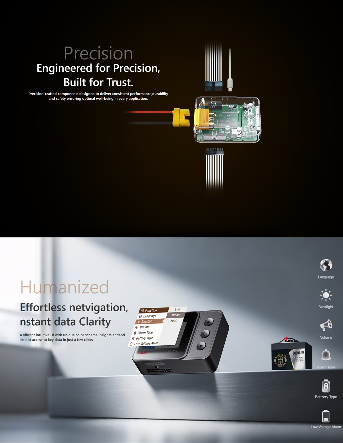 ISDT BG-18S Smart Battery LiPo Checker LCD Display 12-18S Battery Tester for LiFe LiPo LiHv ULiHv Battery