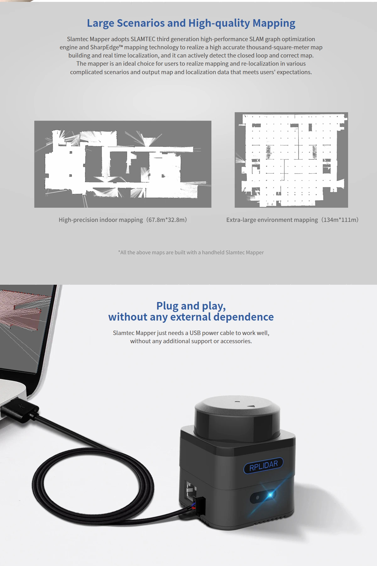 SLAMTEC Mapper M2M3 Laser Mapping Sensor 40m Range 32K High Quality for Robot Navigation Localization Mapping