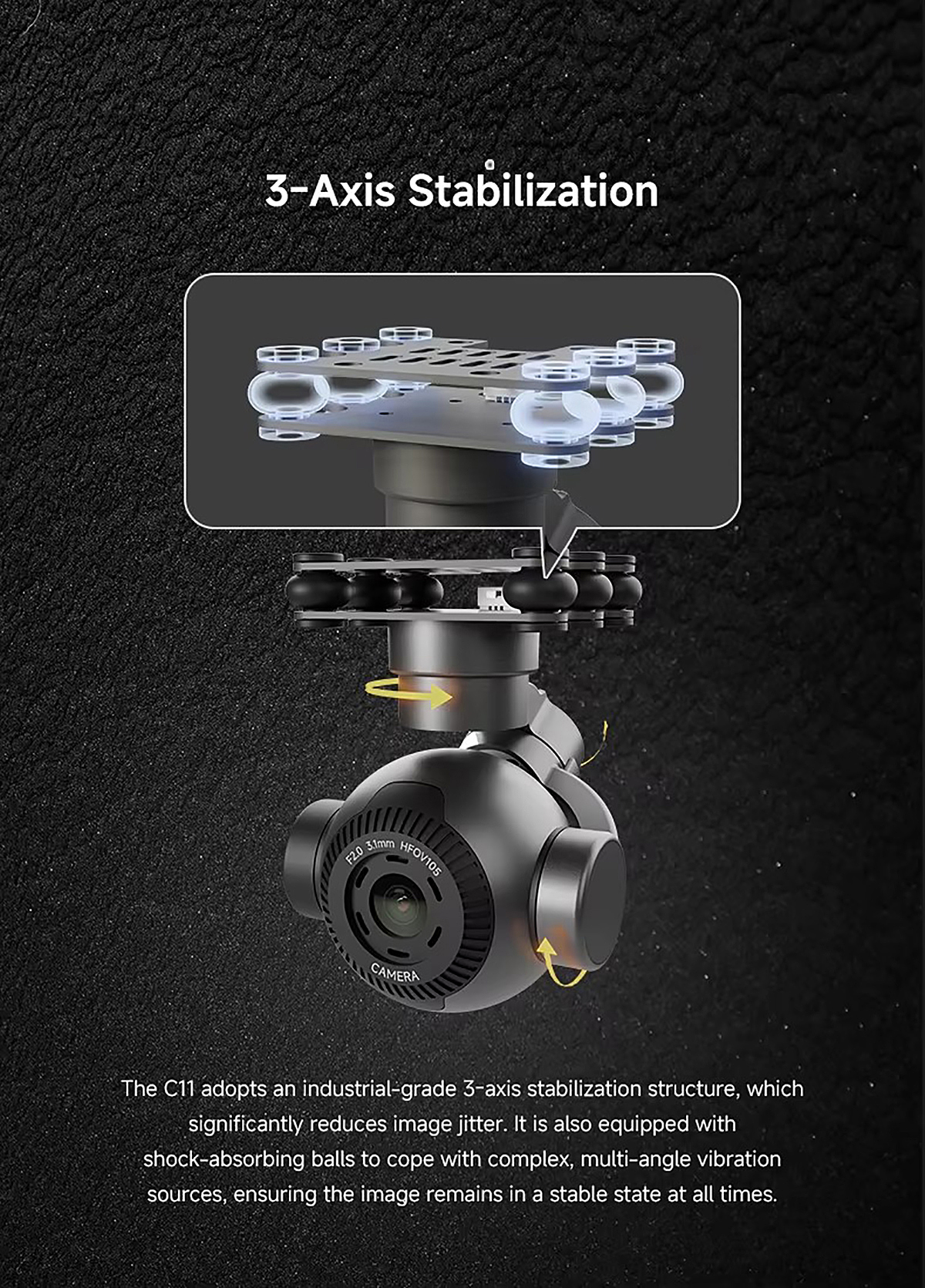 Skydroid C11 Gimbal Camera 4K 3-Axis Stabilized 30x Digital Zoom Light Weight for FPV Aerial Photography Drone