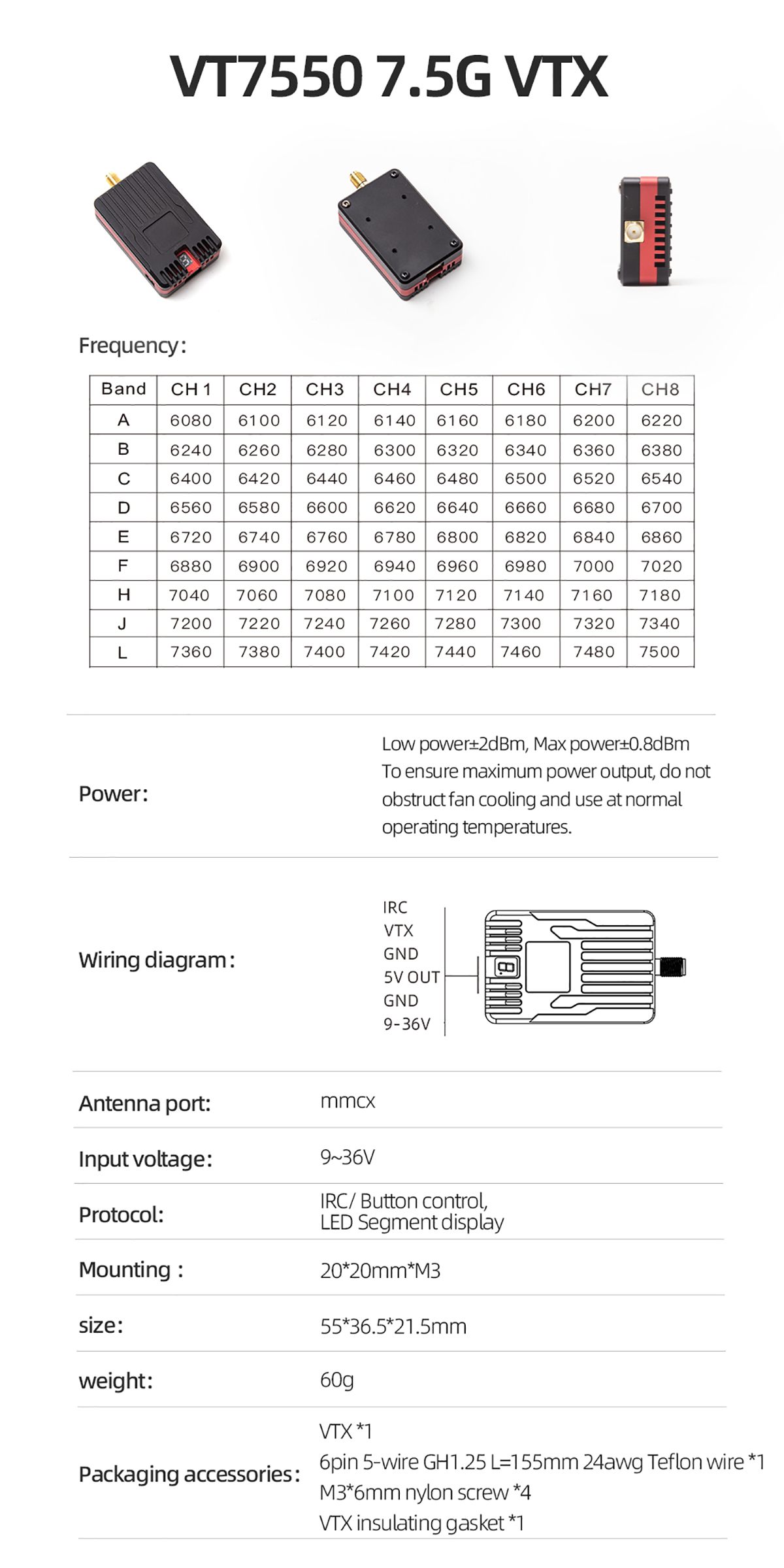 SKYZONE VT7550 7.5G 5W VTX CNC Case Cooling Fan High Power Video Transmitter for RC FPV Drone Aircraft