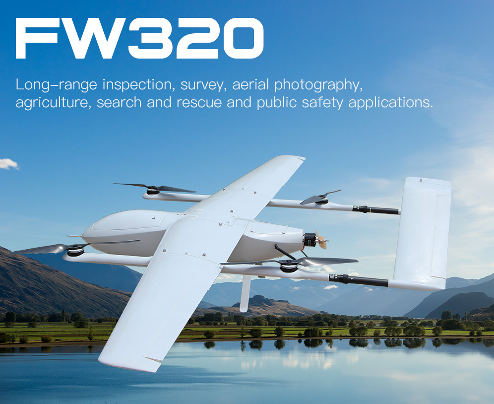 FW-320 long-range VTOL fixed-wing 2.5 hours at 23KG take-off weight cruising speed of 78KM/H.